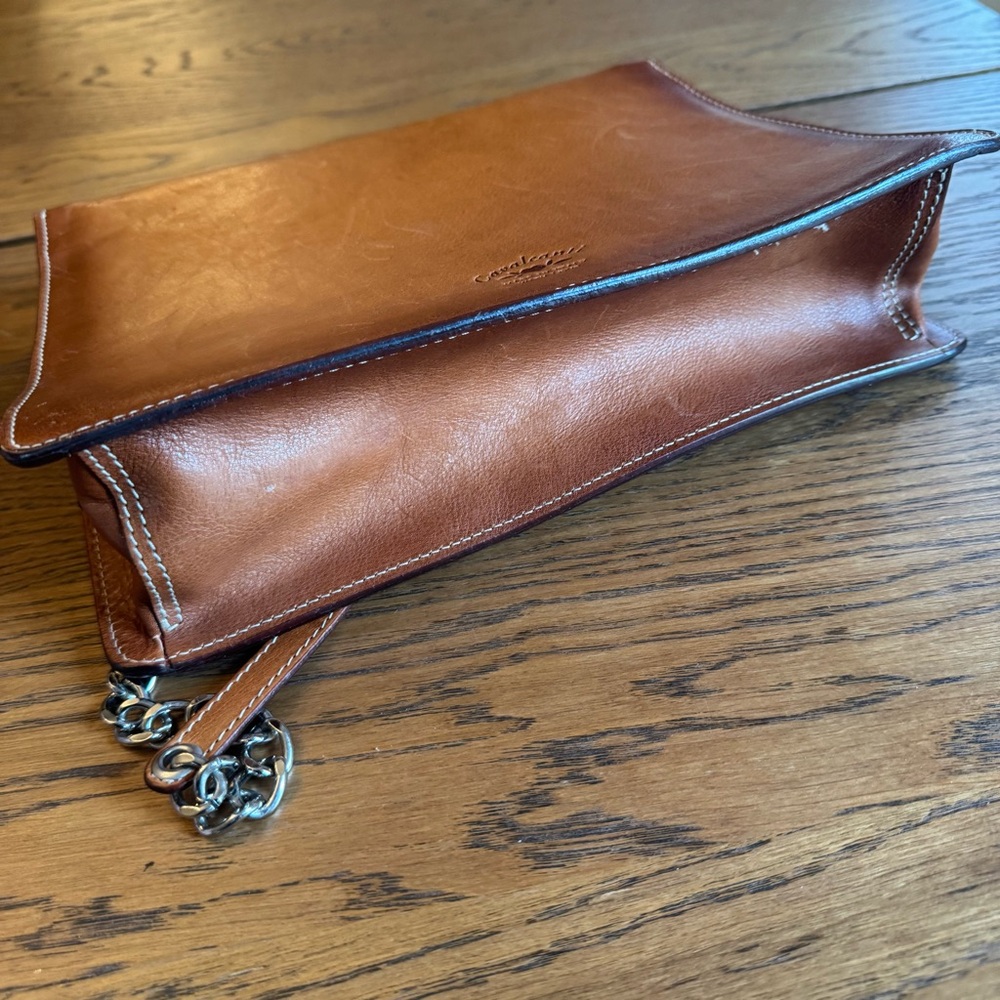 Cavalcanti Italian Leather Tan Shoulder Bag with Chain Detail crossbody Purse - Picture 15 of 16